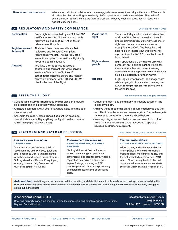 Checklist page three: regulatory and safety compliance, after the flight, platform and payload selection